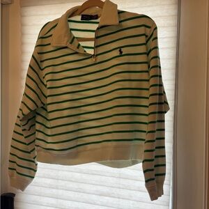 Ralph Lauren Cream & Green Striped Zip Sweater